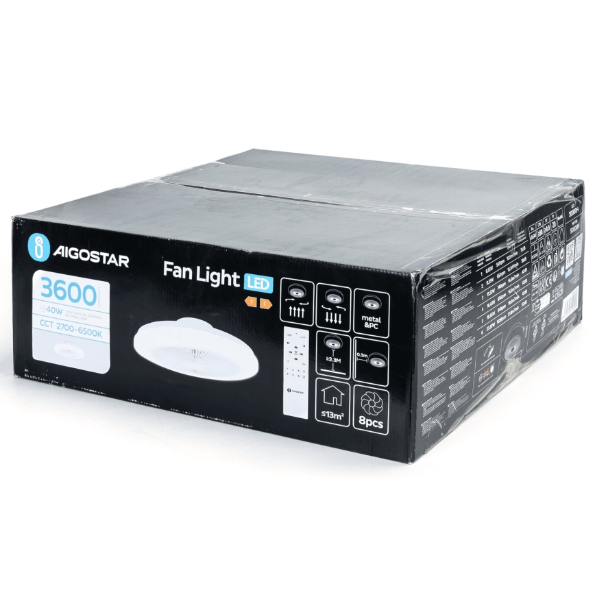 Aigostar - Ventilatore da soffitto dimmerabile a LED LED/40W/230V 2700-6500K diametro 48 cm + telecomando bianco