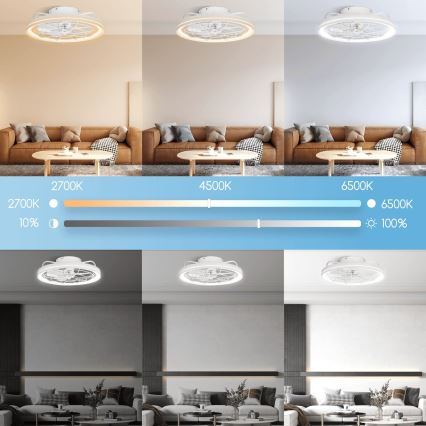 Aigostar - Ventilatore da soffitto dimmerabile a LED LED/40W/230V 2700-6500K diametro 48 cm + telecomando bianco