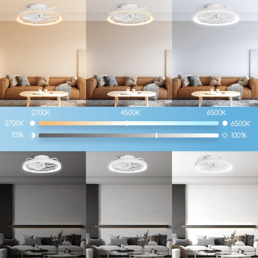 Aigostar - Ventilatore da soffitto dimmerabile a LED LED/40W/230V 2700-6500K diametro 48 cm + telecomando bianco