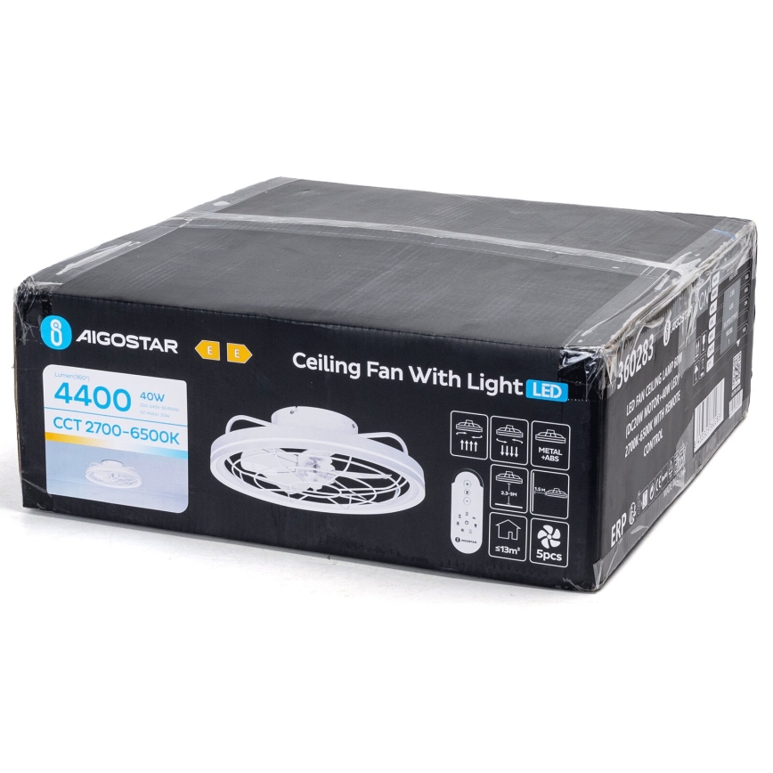 Aigostar - Ventilatore da soffitto dimmerabile a LED LED/40W/230V 2700-6500K diametro 48 cm + telecomando bianco