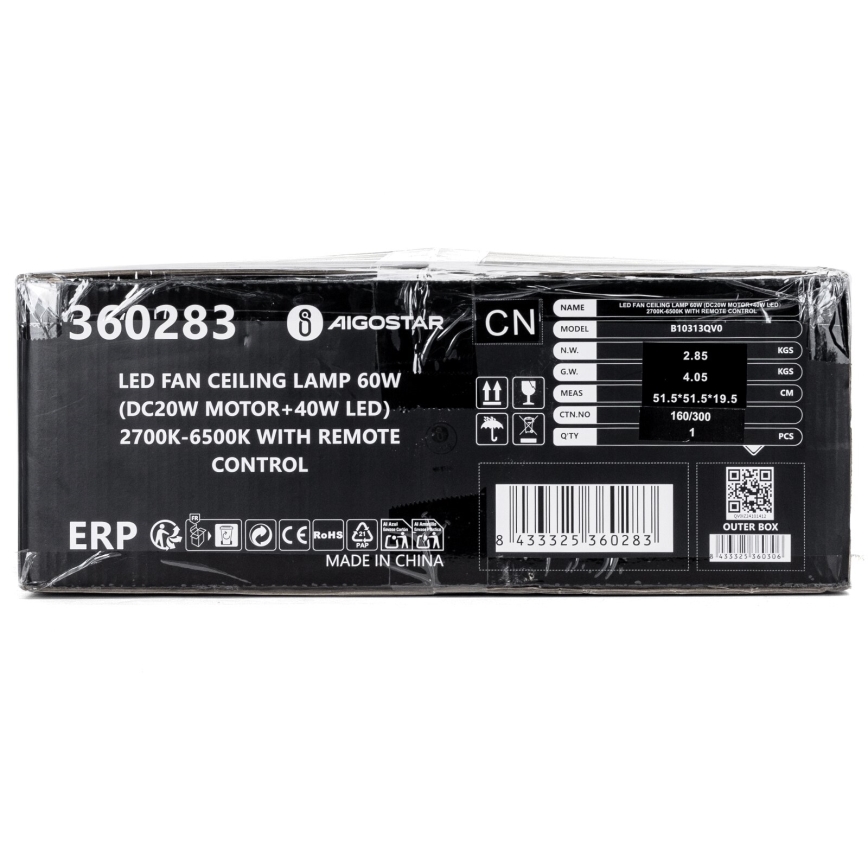 Aigostar - Ventilatore da soffitto dimmerabile a LED LED/40W/230V 2700-6500K diametro 48 cm + telecomando bianco