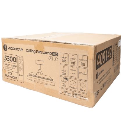 Aigostar - Ventilatore da soffitto dimmerabile a LED LED/50W/230V 2700-6500K 106cm nero + telecomando