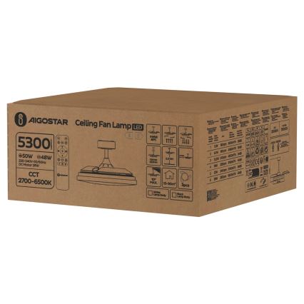 Aigostar - Ventilatore da soffitto dimmerabile a LED LED/50W/230V 2700-6500K 106cm bianco + telecomando