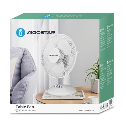 Aigostar - Ventilatore da tavolo 20W/230V bianco