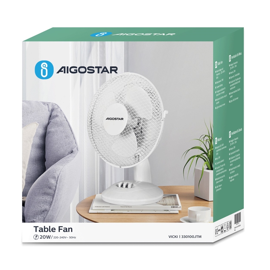 Aigostar - Ventilatore da tavolo 20W/230V bianco