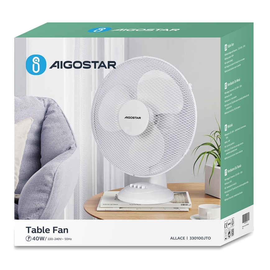 Aigostar - Ventilatore da tavolo 40W/230V bianco