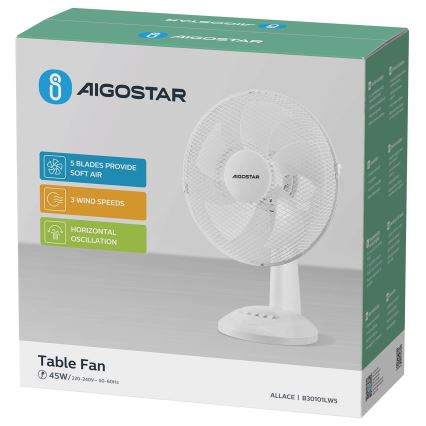 Aigostar - Ventilatore da tavolo 45W/230V bianco