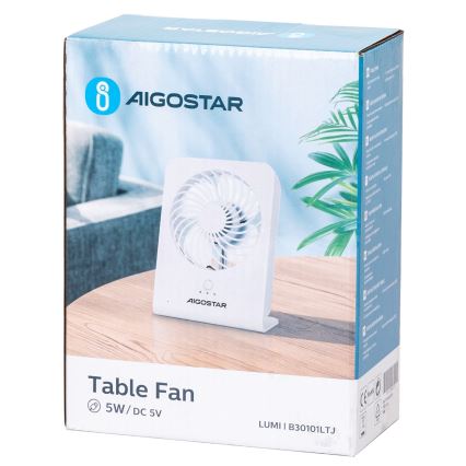 Aigostar - Ventilatore da tavolo 5W/5V bianco