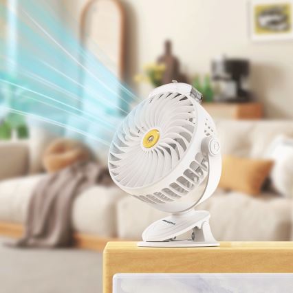 Aigostar - Ventilatore da tavolo ricaricabile con clip 2W/5V 2400mAh USB bianco
