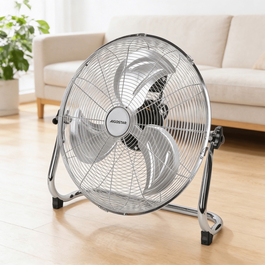 Aigostar - Ventilatore da terra 100 W/230 V Ø 54 cm cromo lucido
