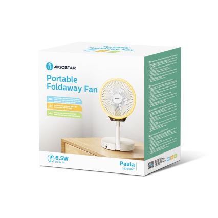Aigostar - Ventilatore pieghevole wireless LED con porta USB 6,5W/5V