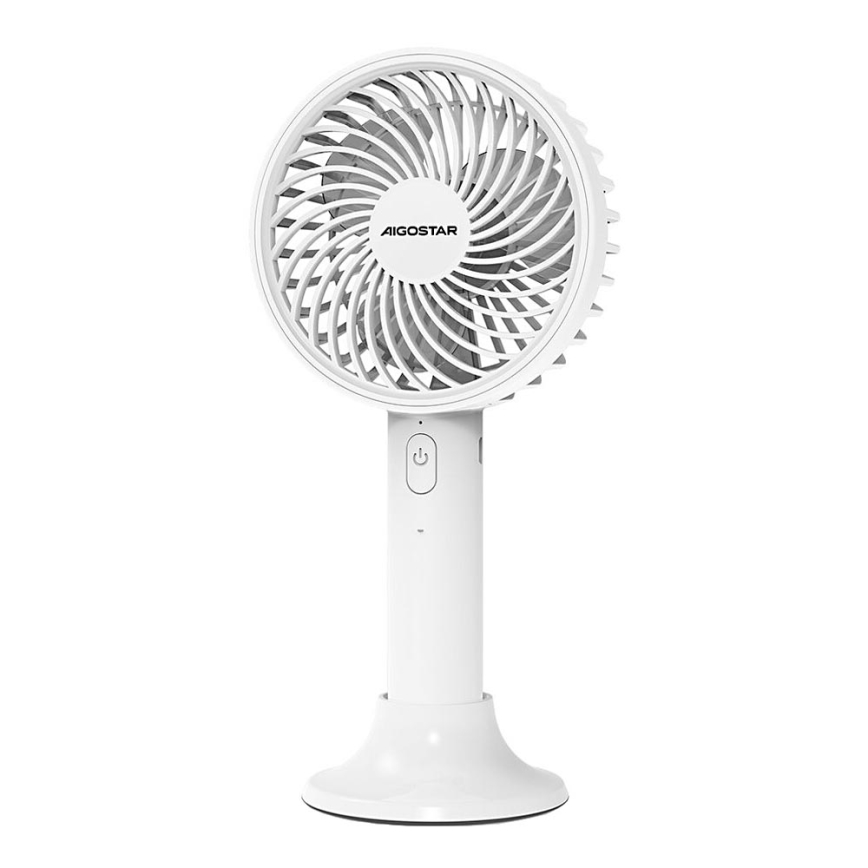 Aigostar - Ventilatore portatile ricaricabile 3W/5V 1500mAh USB bianco