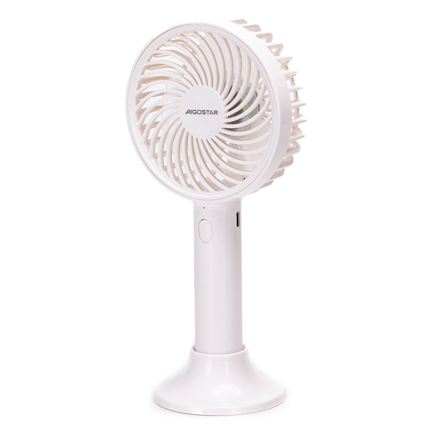 Aigostar - Ventilatore portatile ricaricabile 3W/5V 1500mAh USB bianco