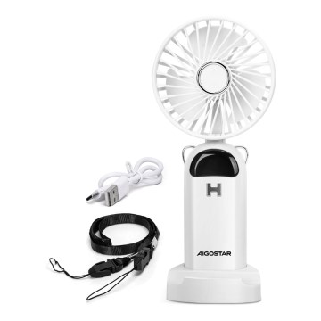 Aigostar - Ventilatore portatile ricaricabile 4W/5V 1200mAh bianco