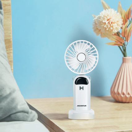 Aigostar - Ventilatore portatile ricaricabile 4W/5V 1200mAh bianco
