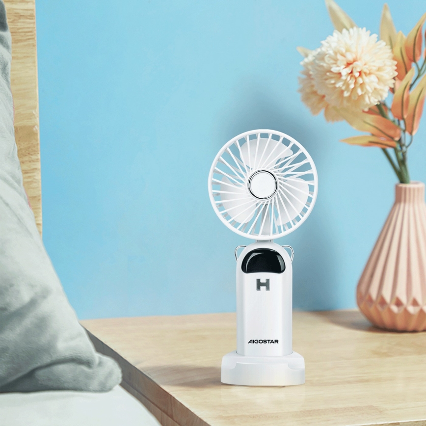 Aigostar - Ventilatore portatile ricaricabile 4W/5V 1200mAh bianco