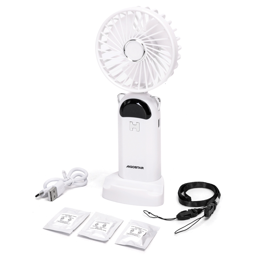Aigostar - Ventilatore portatile ricaricabile 4W/5V 1200mAh bianco