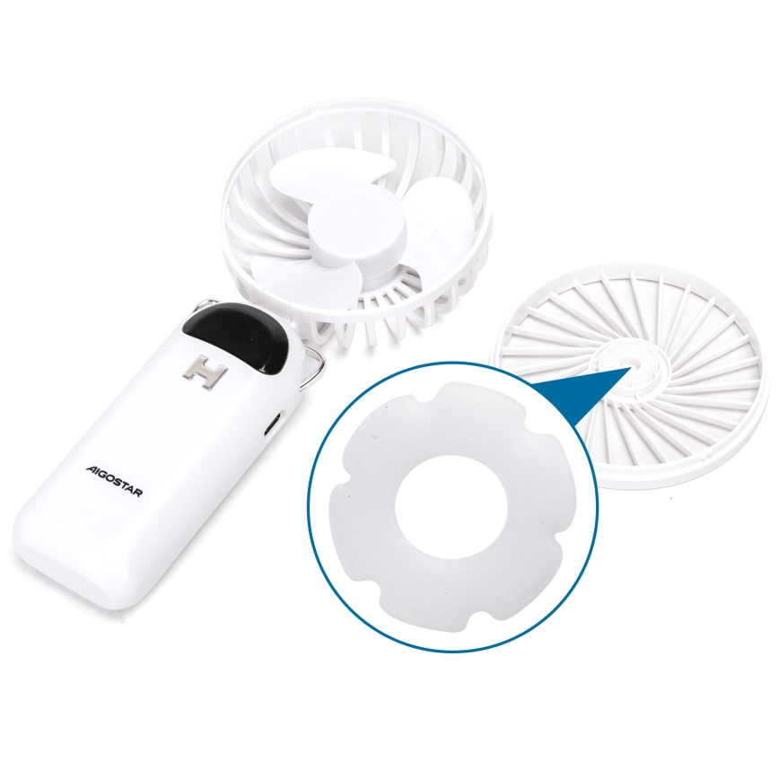 Aigostar - Ventilatore portatile ricaricabile 4W/5V 1200mAh bianco