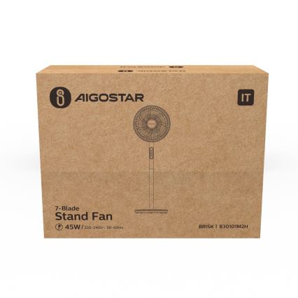 Aigostar - Ventilatore su piedistallo 45W/230V diam. 35 cm bianco