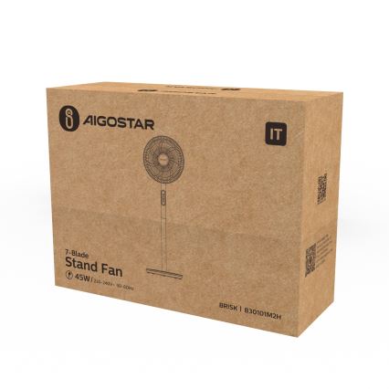 Aigostar - Ventilatore su piedistallo 45W/230V diam. 35 cm bianco