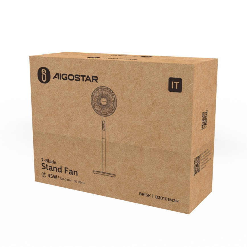 Aigostar - Ventilatore su piedistallo 45W/230V diam. 35 cm bianco