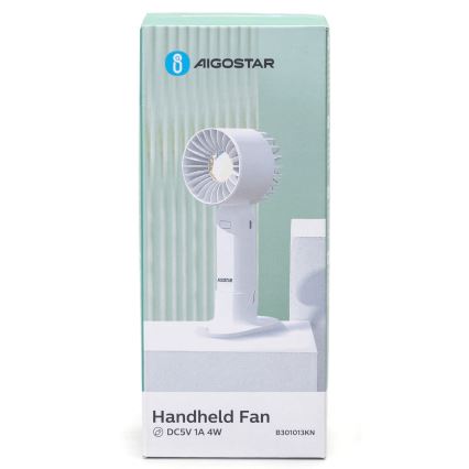 Aigostar - Ventilatore tascabile ricaricabile 4W/5V 500mAh USB bianco