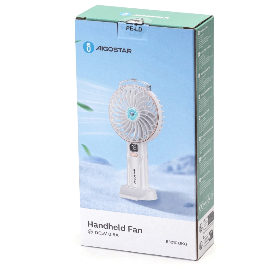 Aigostar - Ventilatore tascabile ricaricabile 5W/5V 2400mAh USB bianco