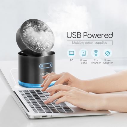 Aigostar - RGB Wireless mini tavolo ventilatore con effetto nebbia MIST 10W/5V nero