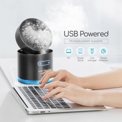 Aigostar - RGB Wireless mini tavolo ventilatore con effetto nebbia MIST 10W/5V nero