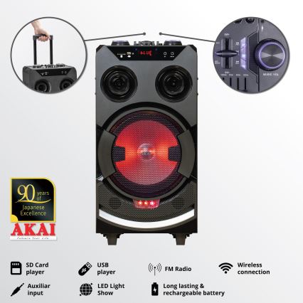 AKAI ABTS-112 - Cassa wireless 300 W / 230 V, batteria 7000 mAh + telecomando
