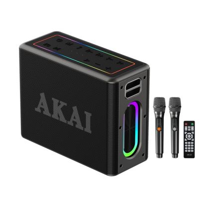 AKAI ABTSW-120 - Altoparlante wireless con due microfoni, 80 W, batteria da 4000 mAh, IPX6
