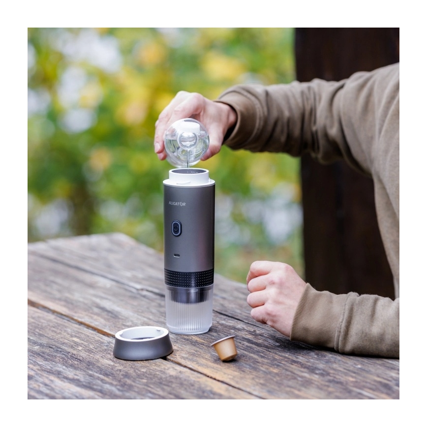 Aligator ACM002 - Macchinetta da caffè portatile ricaricabile PortaCaffé 3 in 1 72W/7500 mAh grigio