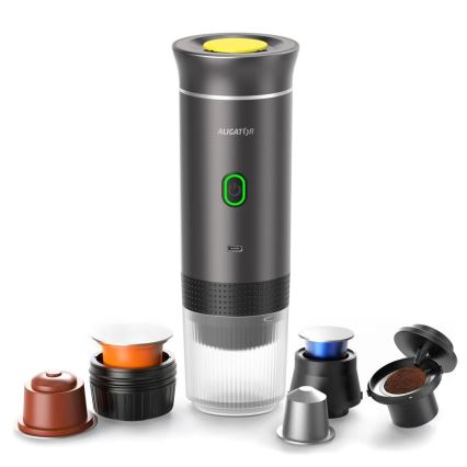 Aligator ACM002 - Macchinetta da caffè portatile ricaricabile PortaCaffé 3 in 1 72W/7500 mAh grigio