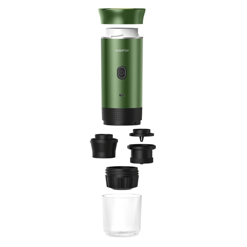 Aligator ACM003 - Macchina da caffè da viaggio ricaricabile PortaCaffé 3 in 1 72W/7500 mAh verde