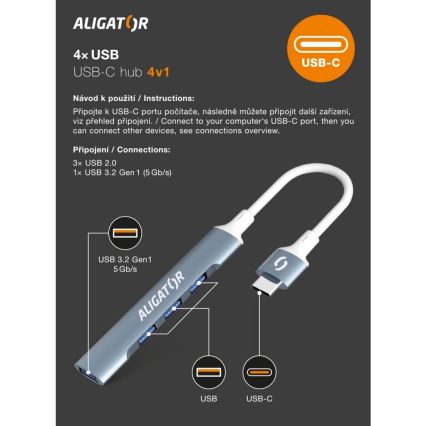 Aligator AHUB002 - hub USB-C 4 in 1