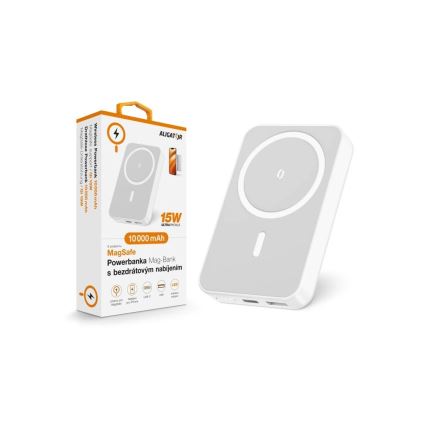 Aligator AMS04WT - Power Bank da 10.000 mAh con ricarica wireless Qi e MagSafe, Power Delivery da 15 W, nero