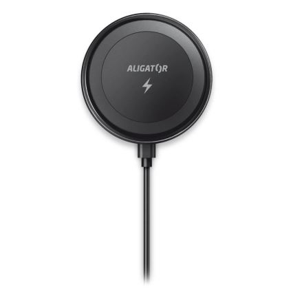 Aligator AMS05BK - Supporto auto magnetico per smartphone con ricarica wireless Qi 15W e MagSafe nero