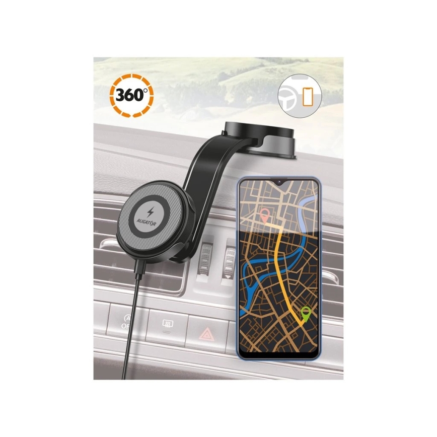 Aligator AMS07BK - Supporto auto per smartphone con braccio flessibile MagSafe nero