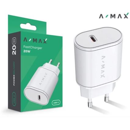 Aligator AX0001V - Adattatore di ricarica rapida A-MAX Power Delivery 20W USB-C, bianco