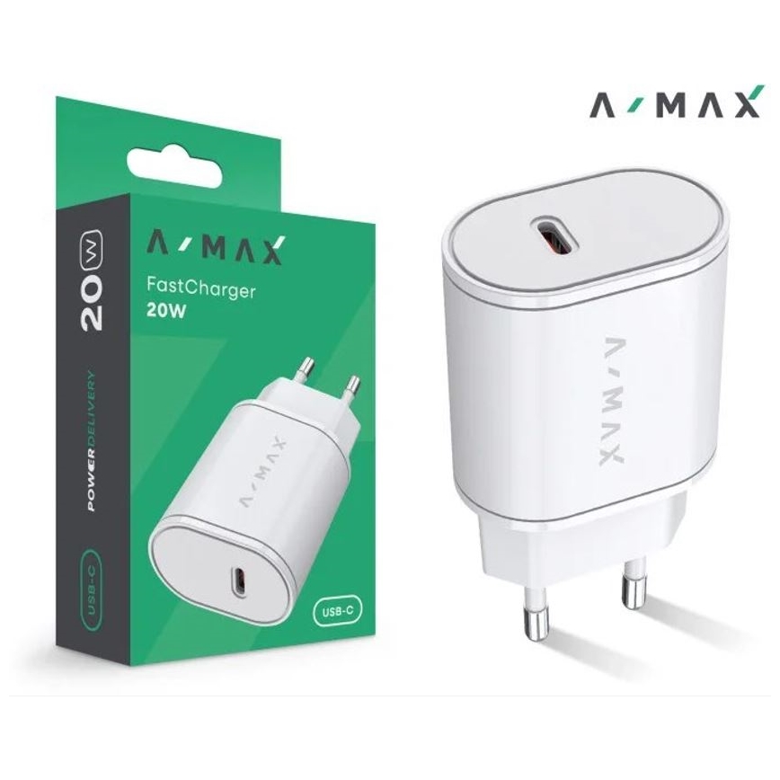 Aligator AX0001V - Adattatore di ricarica rapida A-MAX Power Delivery 20W USB-C, bianco