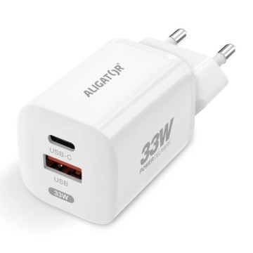 Aligator CHPD0020 - Adattatore di ricarica rapida GaN Power Delivery 33W USB-A + USB-C, bianco