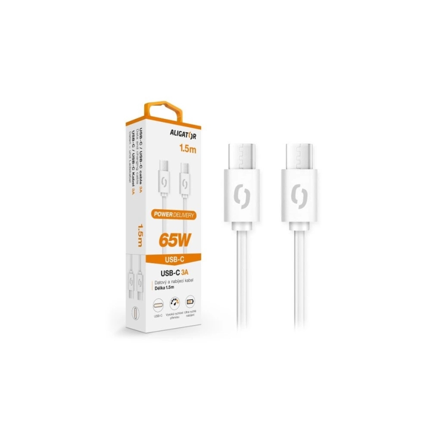 Aligator DATKP49 - Cavo USB-C/USB-C Power Delivery 65 W, 1,5 m, bianco