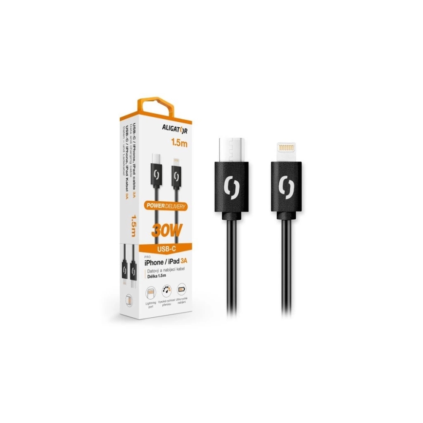 Aligator DATKP50 - cavo USB USB-C / Lightning 30 W Power Delivery 1,5 m nero