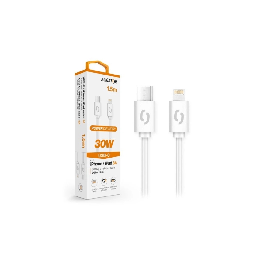 Aligator DATKP51 - cavo USB USB-C/Lightning 30 W Power Delivery, 1,5 m, bianco