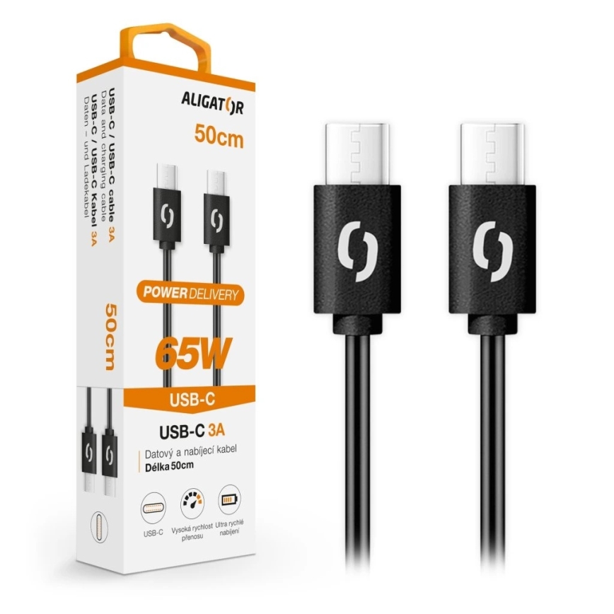Aligator DATKP54 - cavo USB-C/USB-C con Power Delivery 65 W, 0,5 m, nero