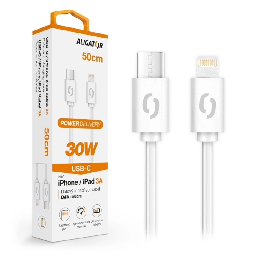 Aligator DATKP57 - cavo USB USB-C / Lightning 30W Power Delivery 0,5m bianco