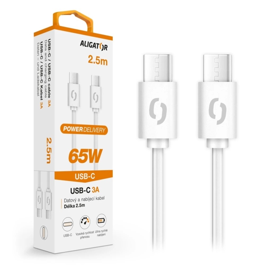 Aligator DATKP59 - cavo USB-C / USB-C 65W Power Delivery 2,5 m bianco