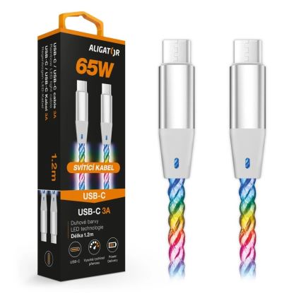 Aligator DATKP62 - Cavo da USB-C a USB-C con illuminazione LED, alimentazione da 65 W, 1,2 m