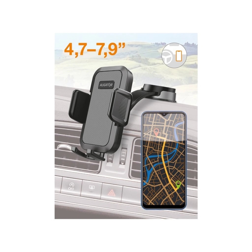 Aligator HA25 - Supporto auto per smartphone con braccio flessibile, nero