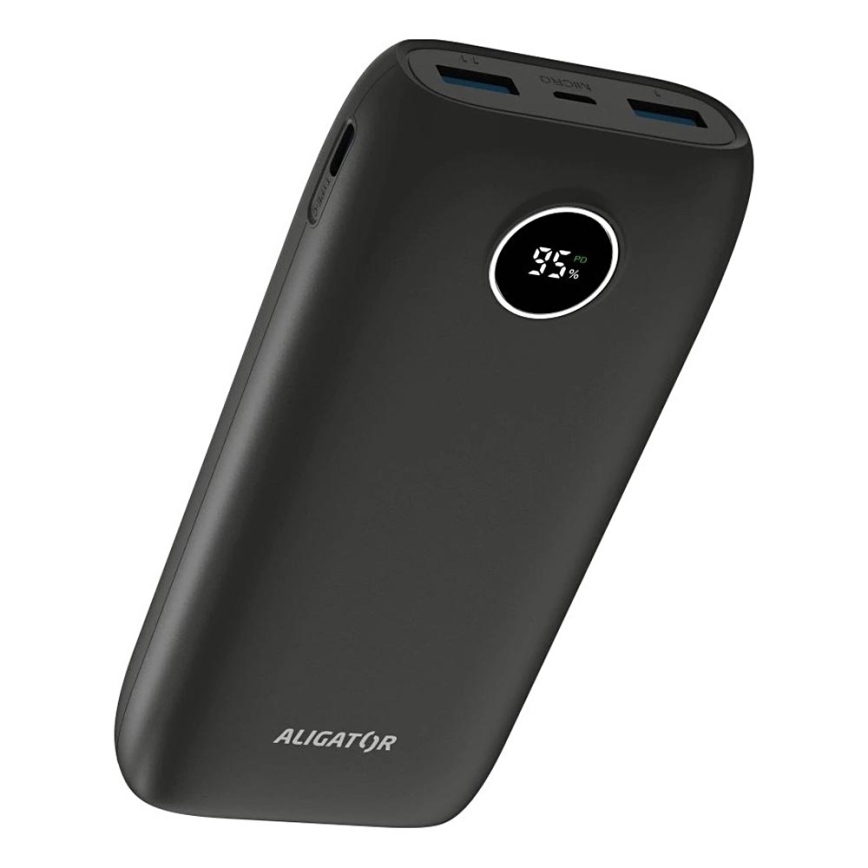 Aligator PBPD20BK - 20,000 mAh Power Bank con LCD Display, 20W Power Delivery, 3.7V, Black